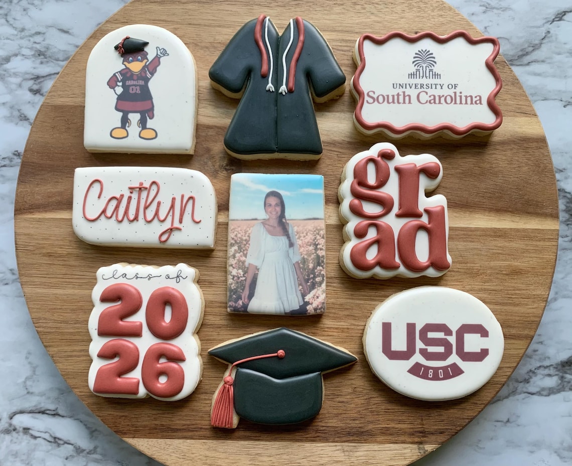 Grad Letters Cookies Custom USC Grad Cookies – Personalized Graduation Treats With Photo - Etsy