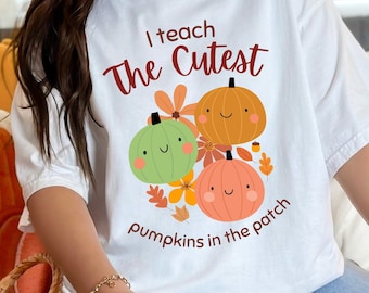 Herfst leraar shirts, ik leer de leukste pompoenen in het patch shirt, Thanksgiving leraar shirt, val shirt voor leraren, cadeau voor leraren