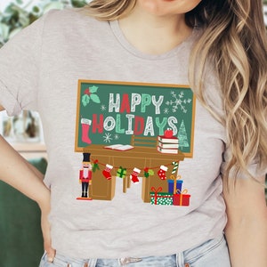 Lehrer Weihnachten Shirt, Frohe Feiertage Kreidetafel, süßes Lehrer Shirt, Lehrer Weihnachtsgeschenk, neuer Lehrer T-Shirt, Schule Weihnachtshemd