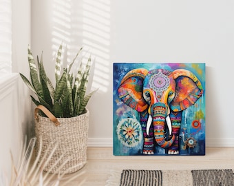 Boho Art, Abstract Mandala Elephant, Apartment Art, Boho Decor, Indian Art, Colorful Art, Living Room Art, Indian Decor, Spiritual, Hindu