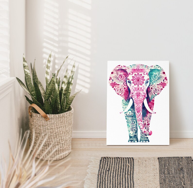 Elephant Wall Art, Abstract Mandala Elephant, Pink Print, Indian Art ...