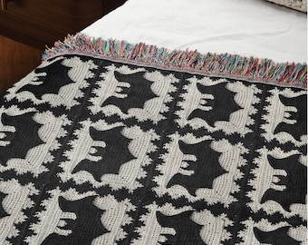Granny Square Bat Woven Throw Blanket, Dark Academia Gothic Tapestry, Spooky Boho and Witchy Decor, Halloween Aesthetic, Gift for Goths