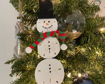 Sand Dollar Snowman Ornament - Beach Coastal Decor Christmas Ornament
