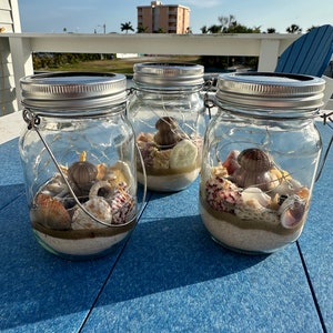 Beach Themed Decor - Florida Beaches Solar  Fairy Lighted Mason Jar - Treasure Island Sand and Shells- FREE SHIPPING!