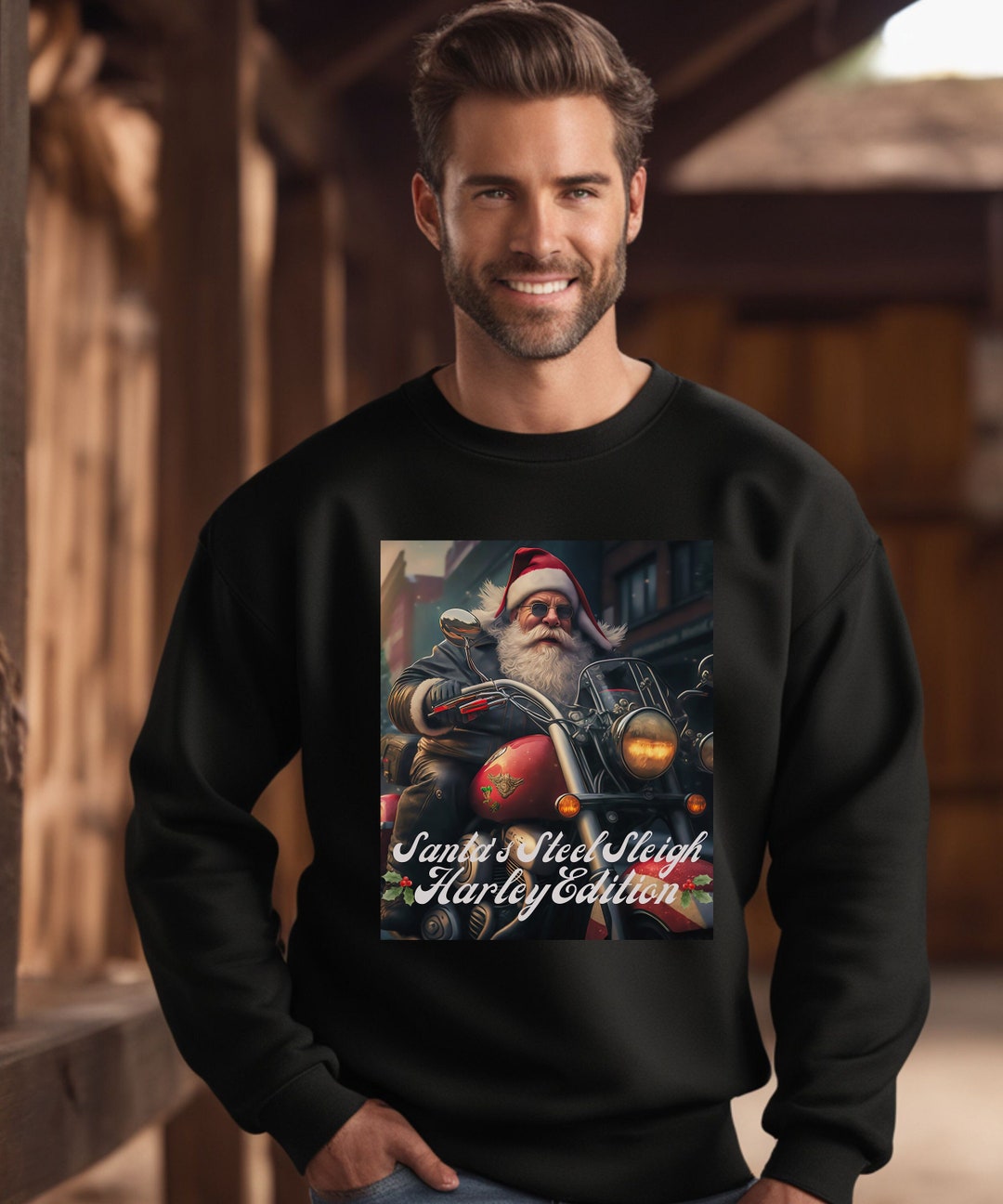 Santa's Steel Sleigh Harley Edition Sweatshirt Christmas Etsy
