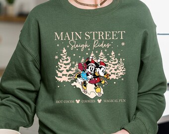 Mickey Minnie Christmas Sweatshirt: Retro Main Street Sleigh Rides