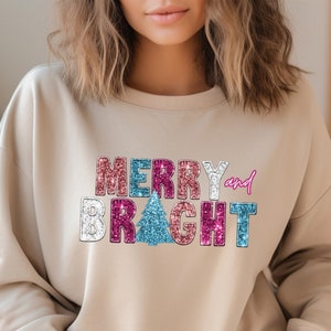 Merry and Bright Christmas Sweatshirt: Sparkle Sequin Tee