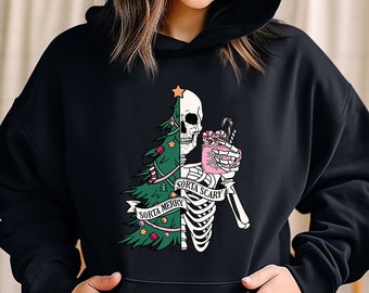Funny Christmas Skeleton Hoodie: Sorta Merry Sorta Scary Sweater