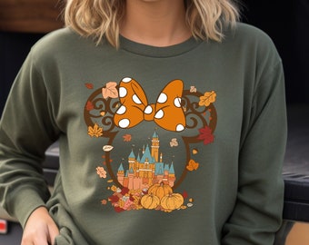 Fall Minnie Ear Tee, Fall Mickey Ear, Disney Fall Couple Tee, Halloween Disney Ear Shirt, Mickey Autumn Tee, Disney Halloween Party Tee