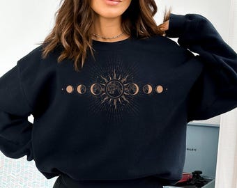 Mystic Moon And Sun Shirt, Mystical Moon Phase Shirt, Boho Vintage Moon Halloween Shirt, Celestial Moon Shirt,Spiritual T-Shirt,Witchy shirt