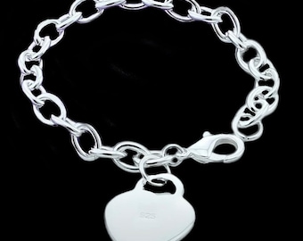 Silver Heart Tag Bracelet for Women | Perfect Graduation, Bridesmaid, or Mother's Day Gift | Sterling Silver 925 | Gift For Her | 7.87"