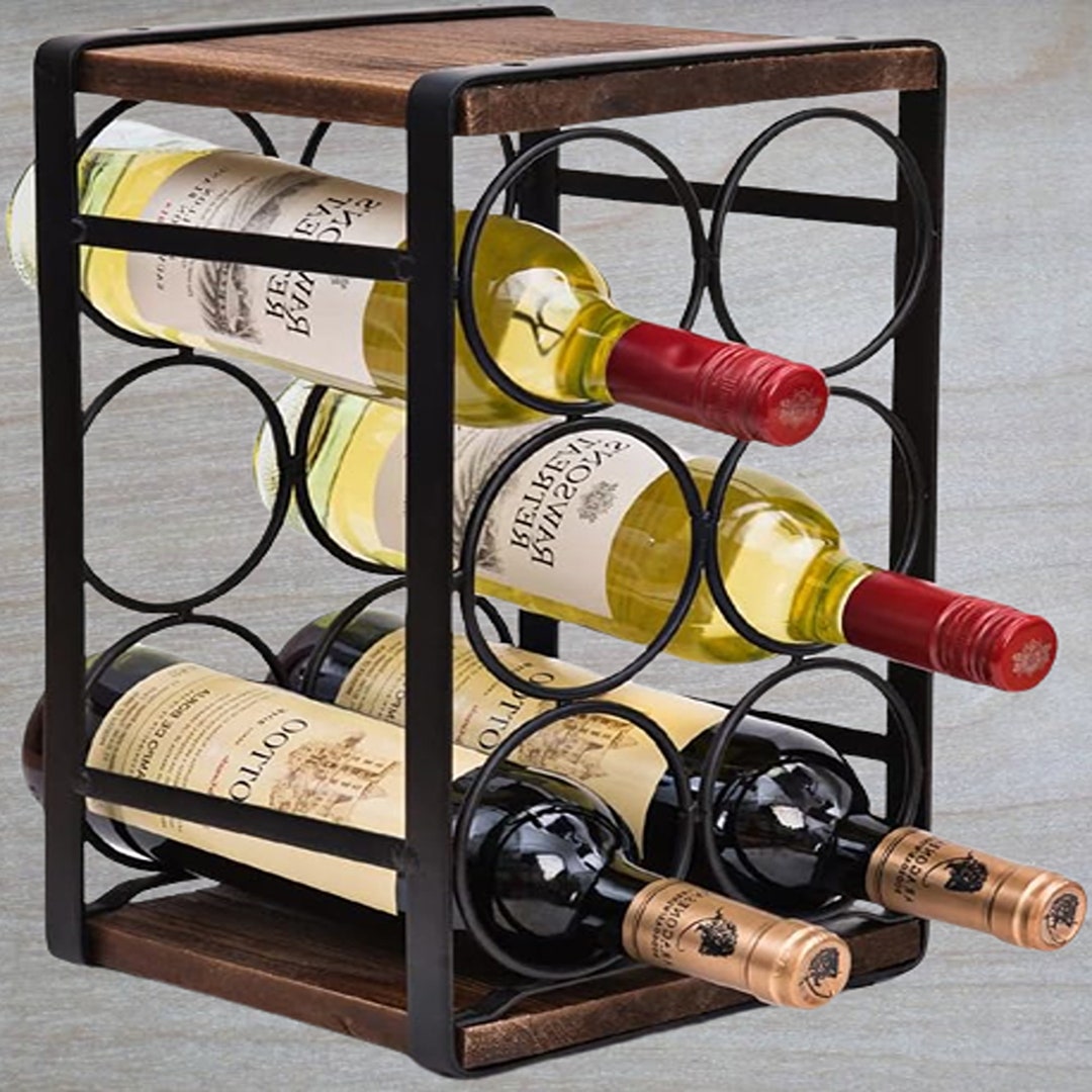Rustic Wood Countertop Wine Rack 6 Bottles No Need Assembly - Etsy