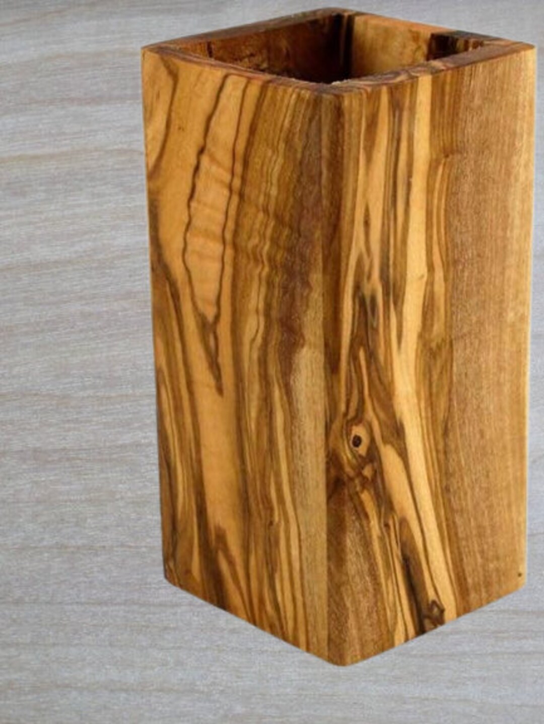 Olive Wood Utensil Holder 6 Inch Tall Square Wooden Crock for Etsy