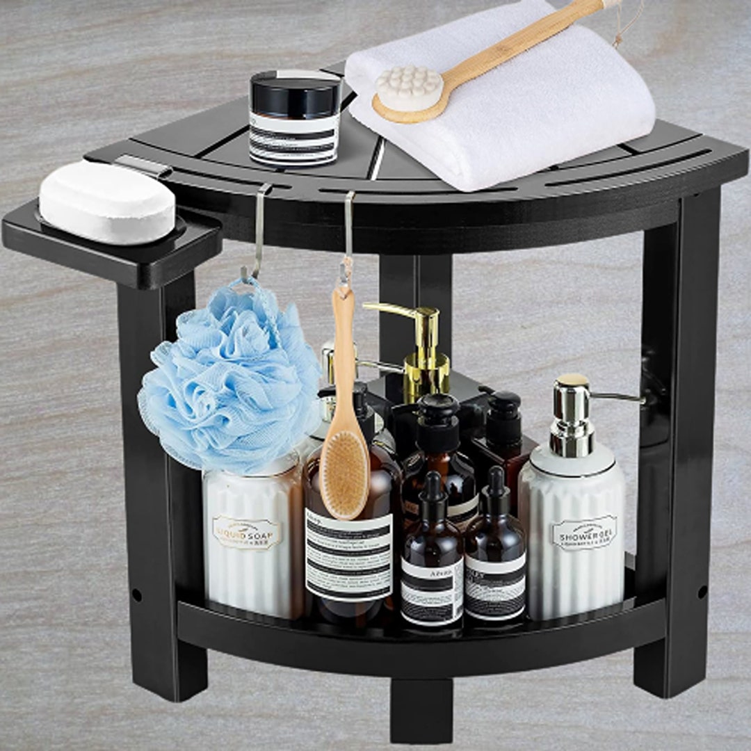 Corner Shower Stool Bamboo Inside Shower Bench for Shaving Etsy