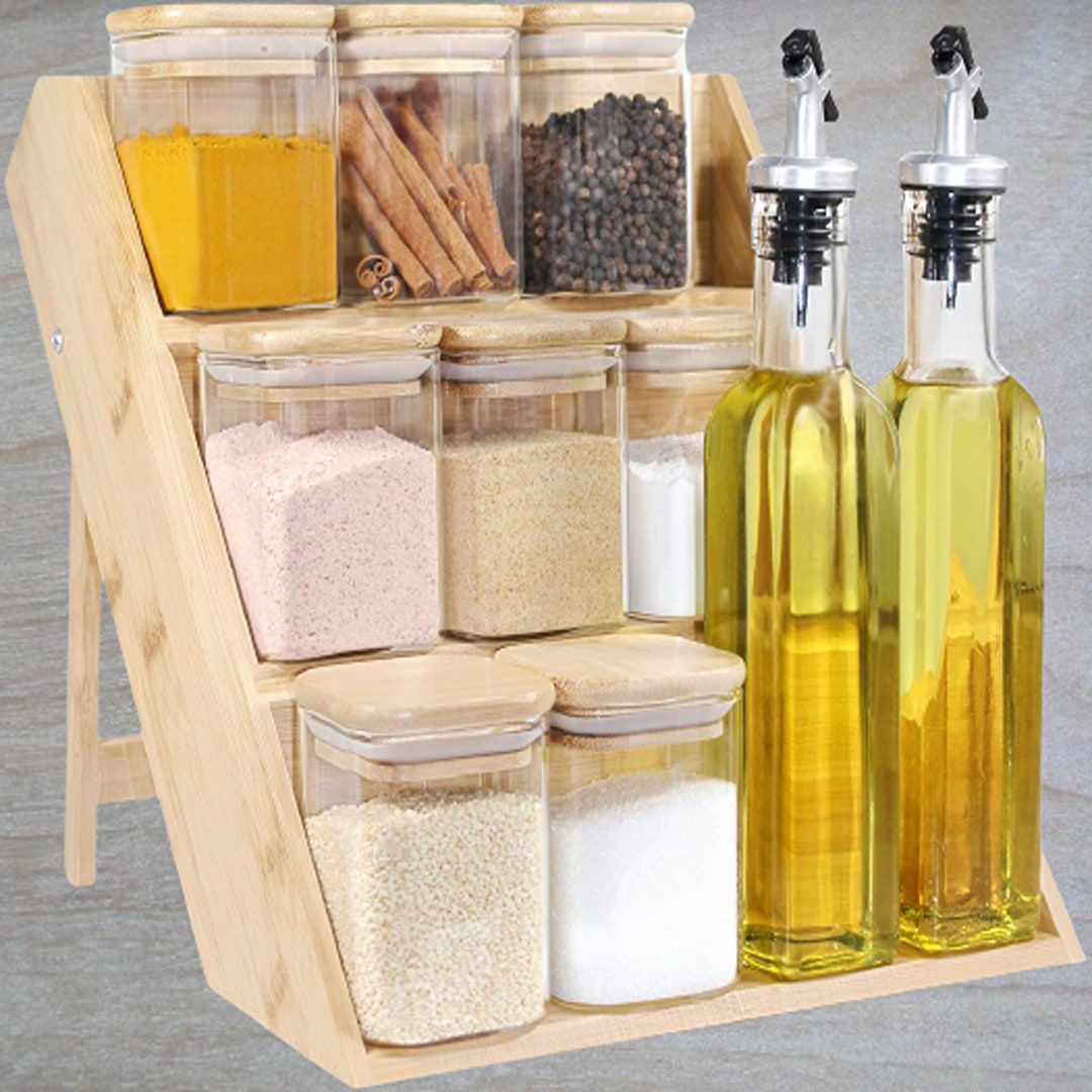 Square Glass Spice Jars Rack Spice Jars Rack Set Including 8 Etsy
