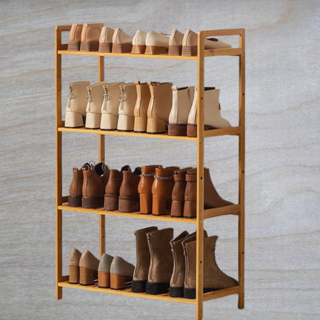 OwizJade Wooden Shoe Rack 4 Tier | Bamboo and Wood Boot Rack Cowboy Boots  Organizer Adjustable Shoes Storage Shelf for Entryway | Living Room 