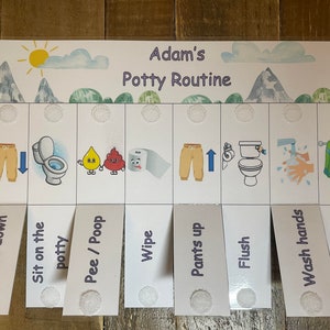 Tabla de entrenamiento visual para ir al baño hecha a mano personalizada, rutina de aprendizaje para niños con tareas reemplazables