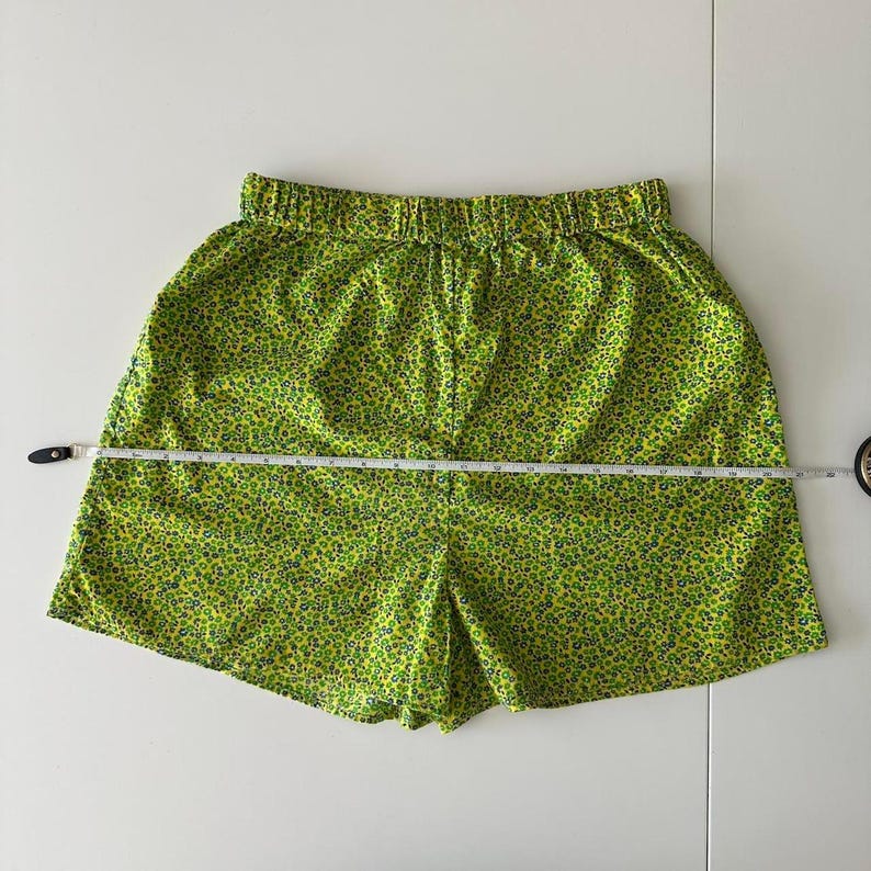 handmade funky green yellow micro floral print lounge shorts image 6