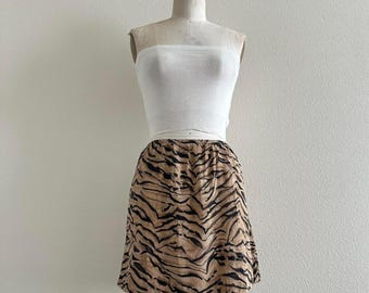 handmade tan and black tiger print mini skirt