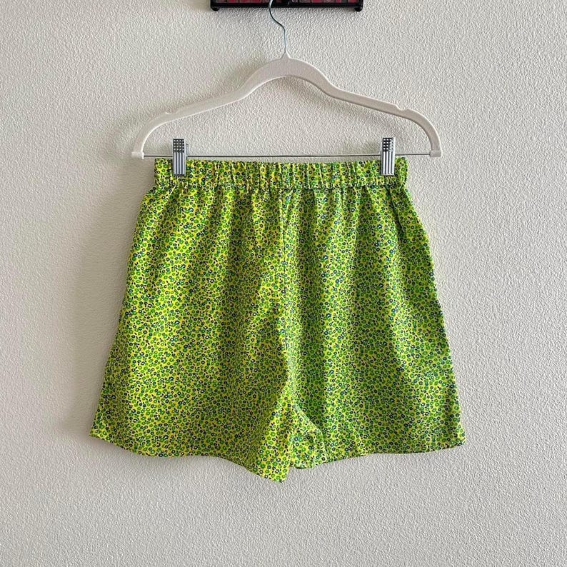 handmade funky green yellow micro floral print lounge shorts image 4