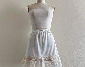 handmade white satin ivory lace trim mini skirt