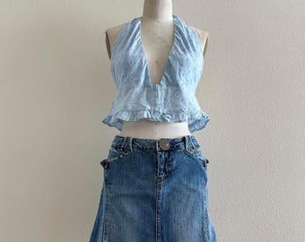 handmade baby blue eyelet halter crop top