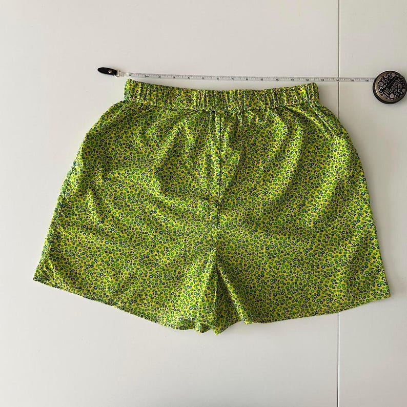 handmade funky green yellow micro floral print lounge shorts image 5