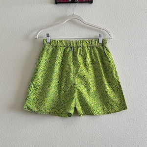 handmade funky green yellow micro floral print lounge shorts image 1