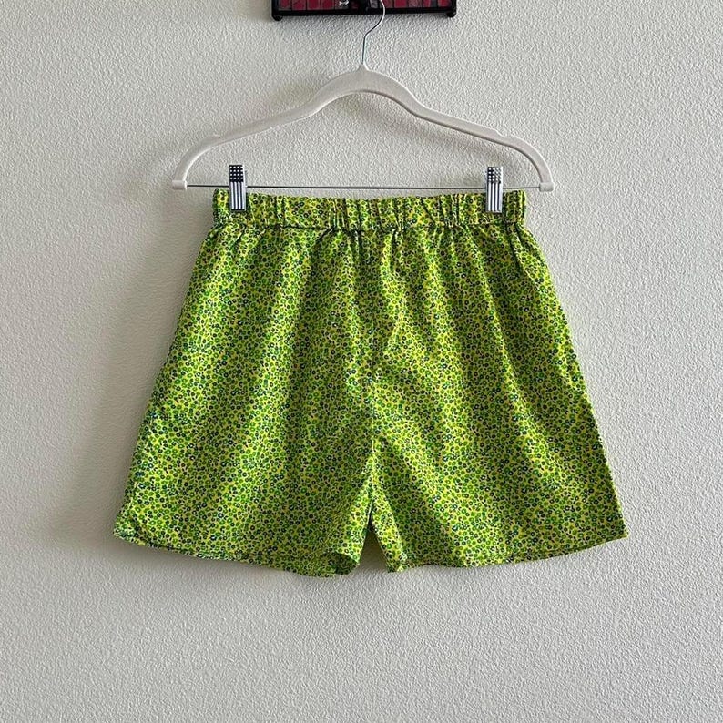 handmade funky green yellow micro floral print lounge shorts image 1