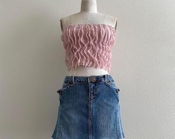 handmade blush pink ruffle tube crop top