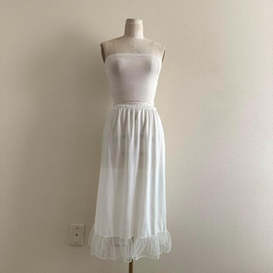 handmade white sheer nylon satin slip midi skirt
