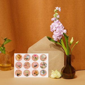 Afdrukbare stickers Bloemen Crêpepapier Digitaal collageafdrukvel