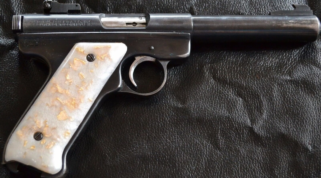 Ruger Mark I A54 Frame Pistol Grips Smooth Pearl With Gold Etsy