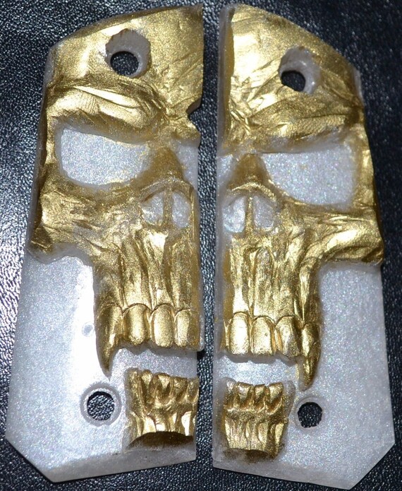 Rock Island Compact 1911 pistol grips gold skull on p… Gem