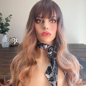 22&quot; Ombre Blonde Loose Wave Dark Roots Wigs With Bangs | Natural Synthetic Wig | Quality Wig | Daily Wear Wig | Women Wig