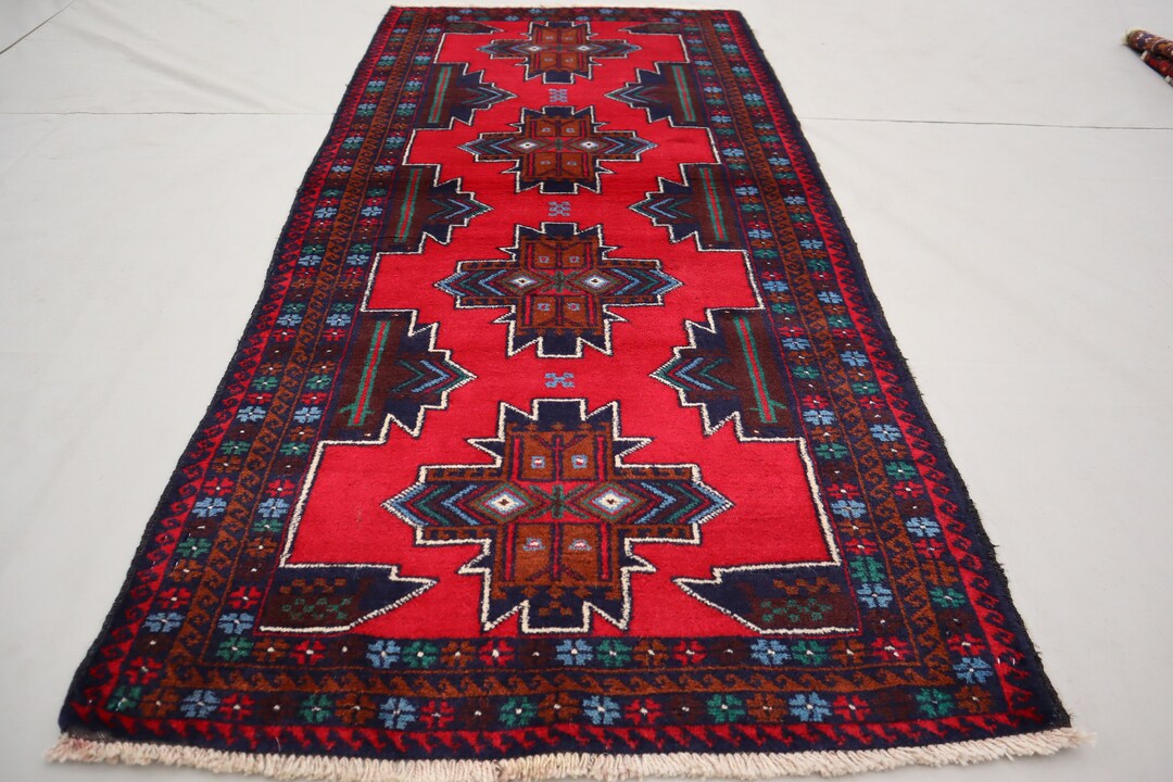 6x3 Ft Turkmen Hand Knotted Antique Geometric Design Rug/ Vintage ...