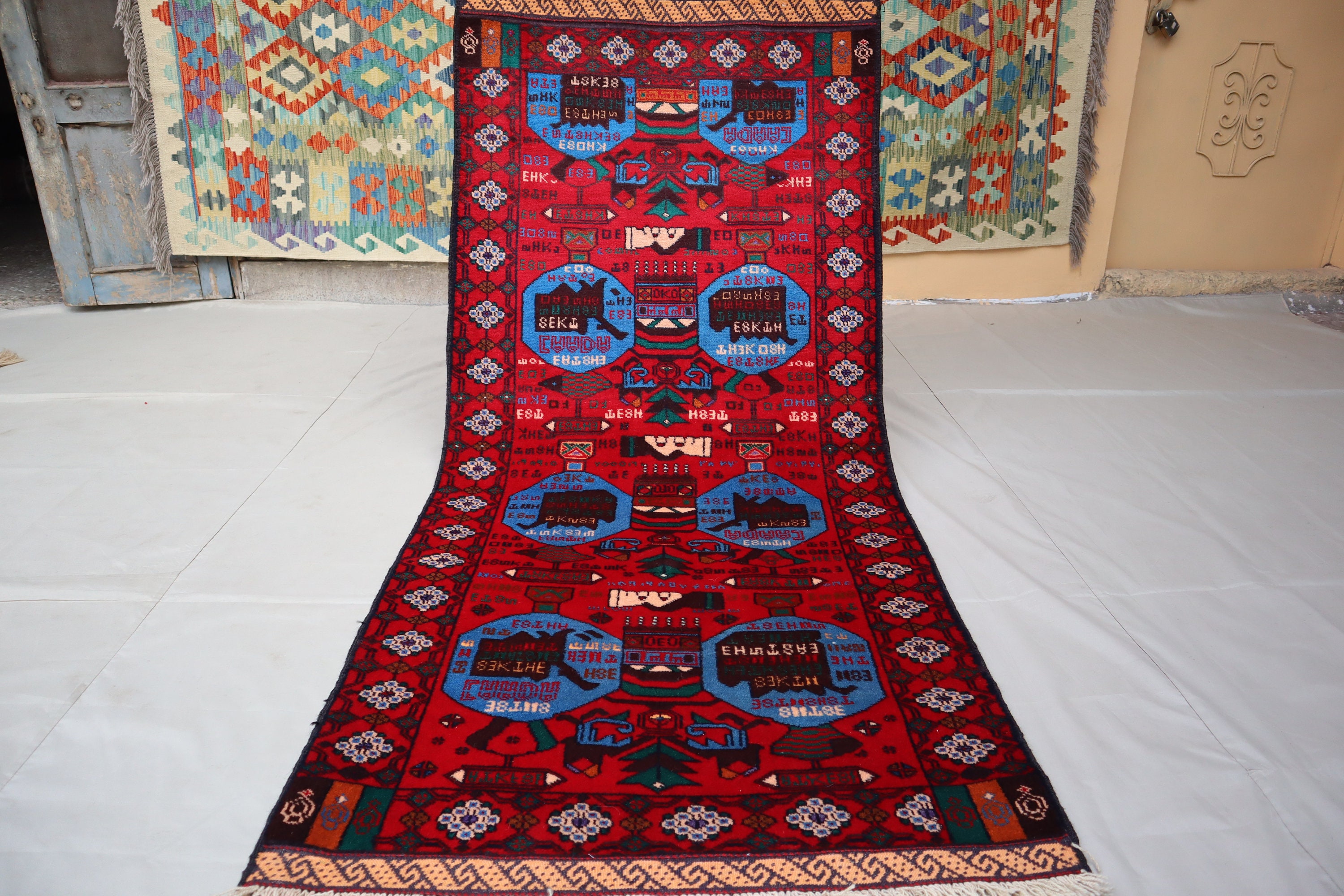 6x3 Ft Afghan Map Beautiful Vintage Pictorial Antique Rug/ High Quality ...
