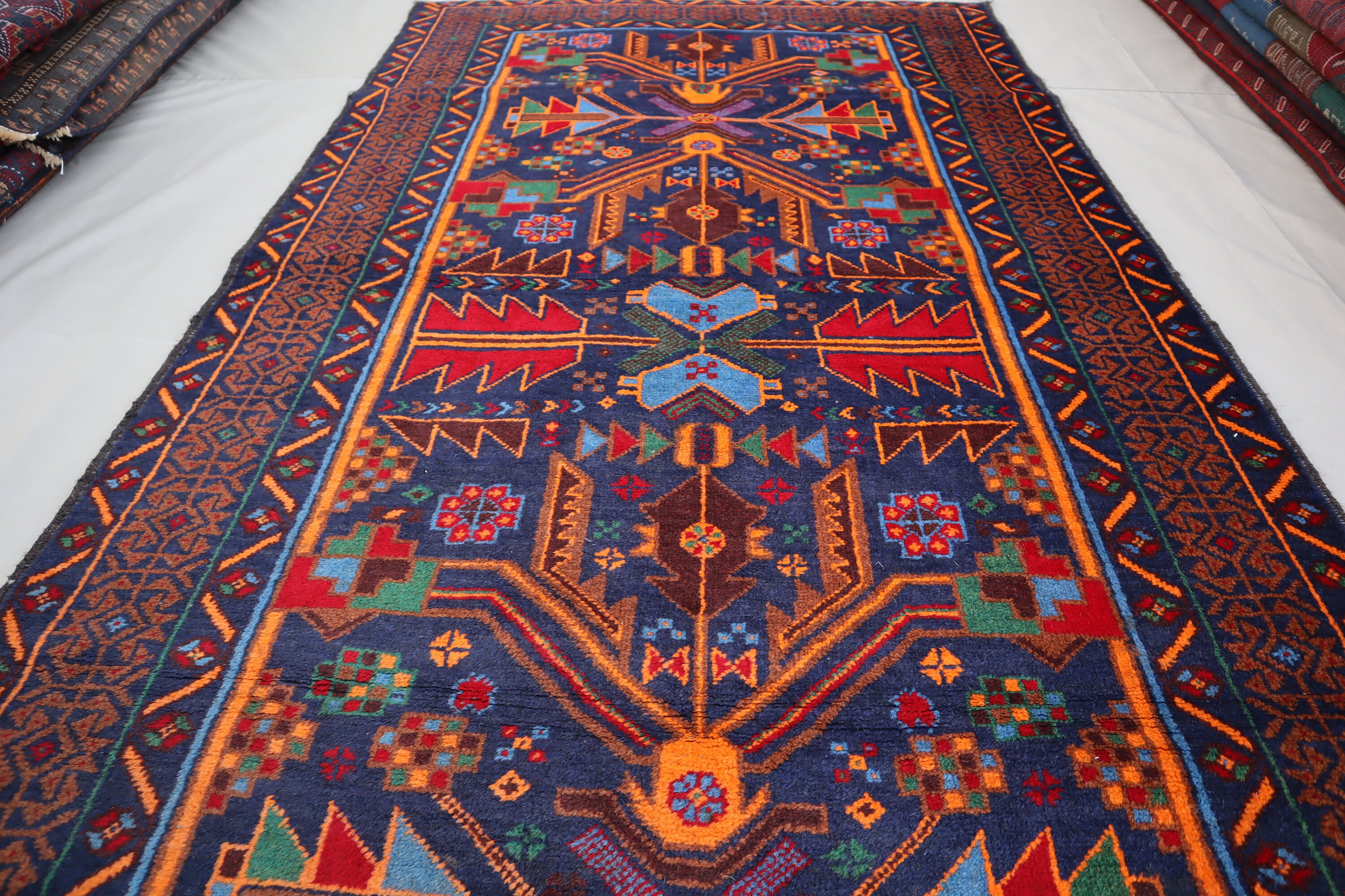 6x4 Ft Vintage Afghan Balochi Rug/ Geometric Navy Blue Area Rug ...