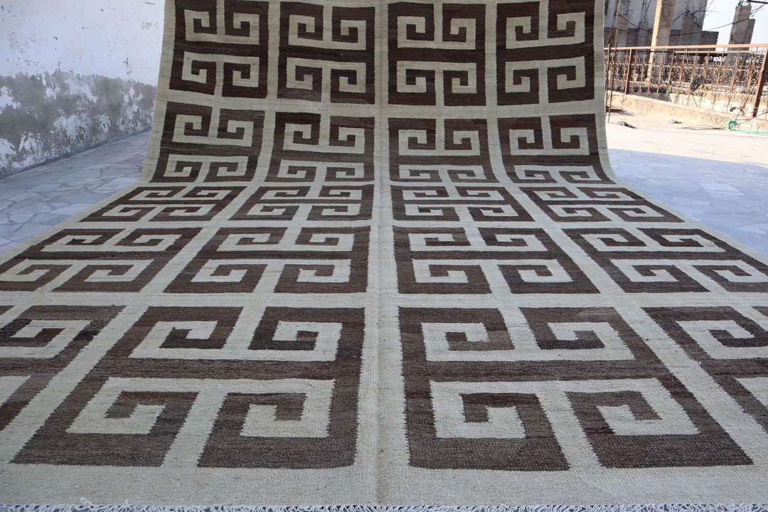 13x9 Ft Turkmen Kilim Rug/ Flatweave Modern Gabbeh Rug/ Afghan Handmade