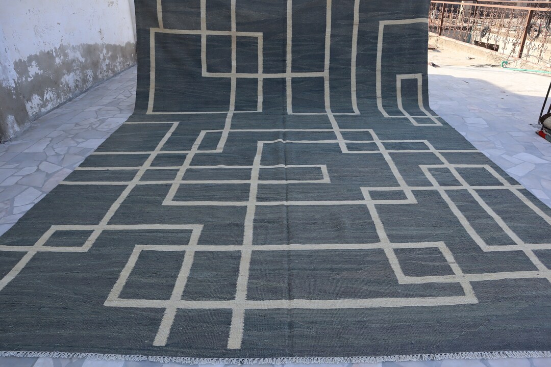 15x10 Ft Large Area Turkmen Kilim Rug/ Flatweave Modern Gabbeh Rug/ Afghan Handmade Oriental Rug