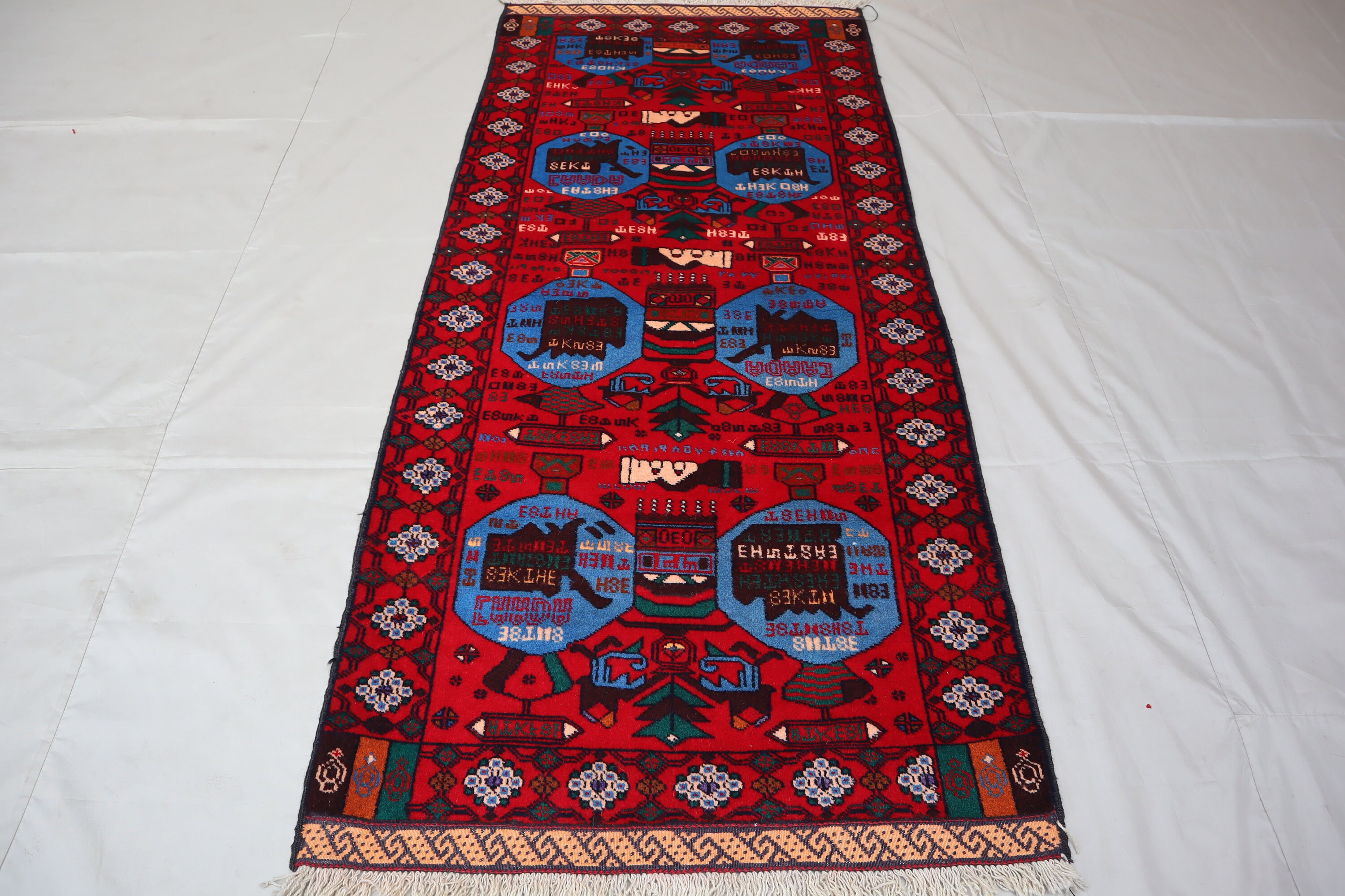 6x3 Ft Afghan Map Beautiful Vintage Pictorial Antique Rug/ High Quality ...