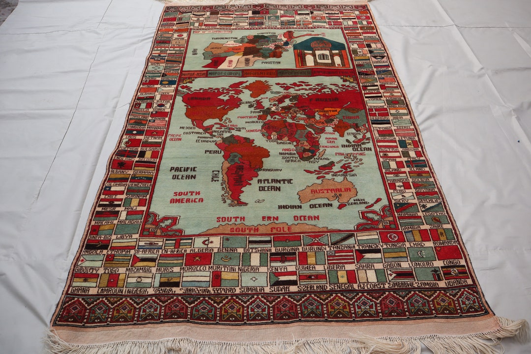 4x6 Afghan Historical Vintage World Map Design Pictorial Rug/home Decor ...