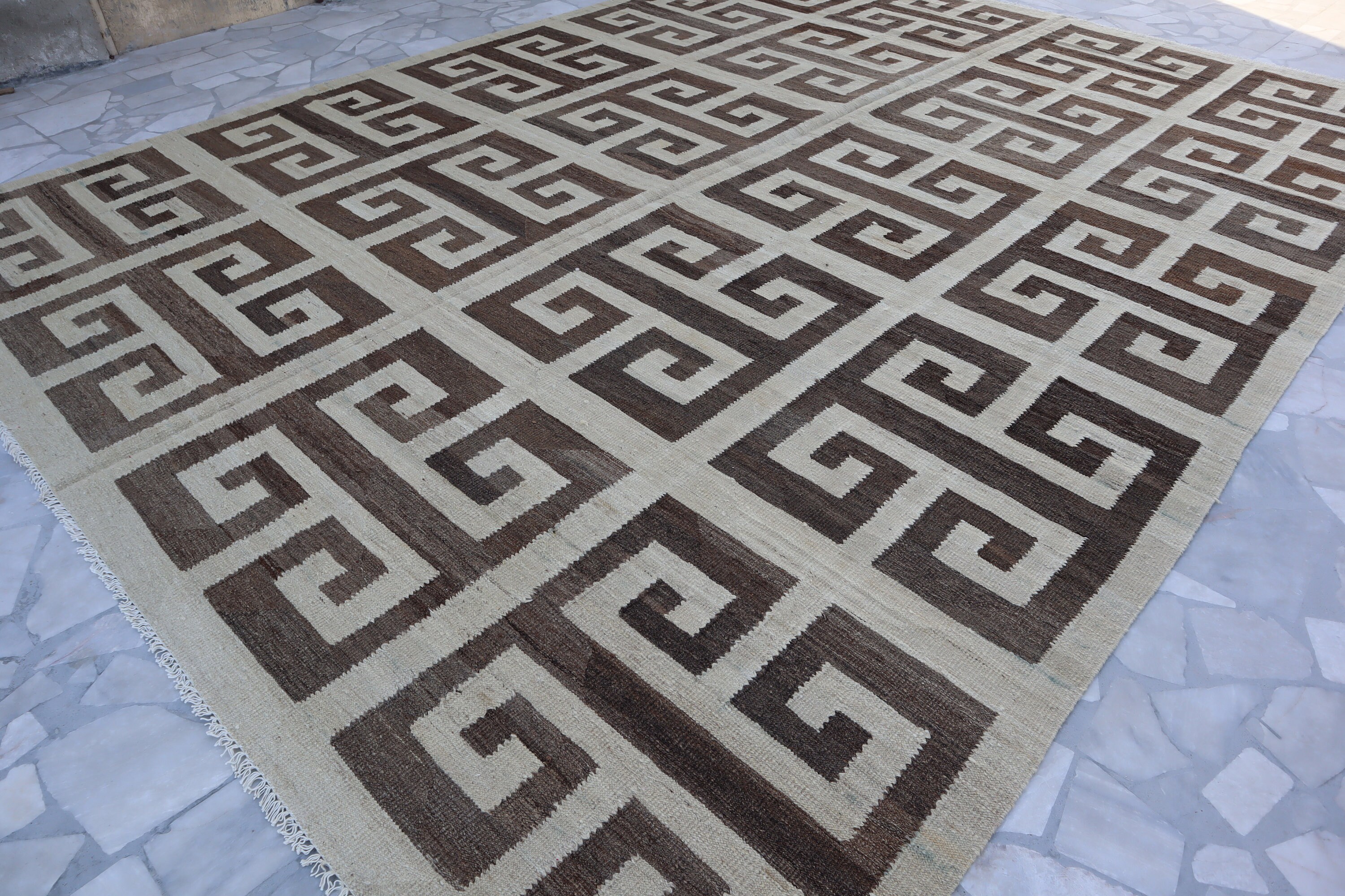 13x9 Ft Turkmen Kilim Rug/ Flatweave Modern Gabbeh Rug/ Afghan Handmade