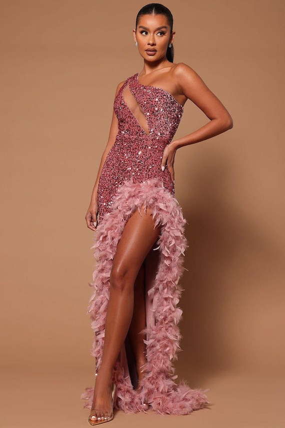 sequin dress feather bottom Vixen Sequin Feather Dress Retrofete