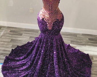 Classy purple Mermaid dress, Sleeveless dress,Long Reception dress,Prom dress,Black girl dress,Wedding dress,Beautiful bodice,Free Shipping