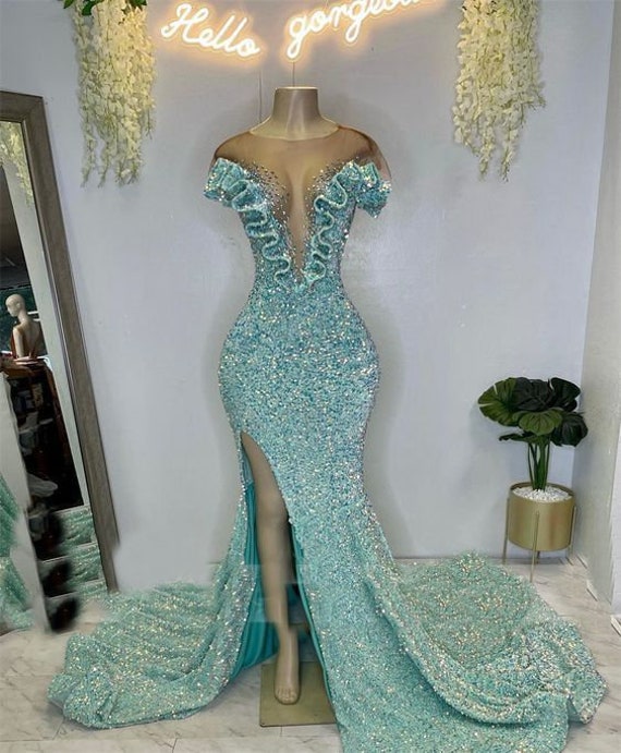 green emerald velvet dress Mint Green Fitted Dress  Runes