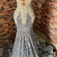 Lilac V-Neck Tulle Mermaid Embroidered Long Floral Dress with Slit