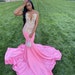 Pretty Pink Pleated Pink Floral Mermaid Evening Dress Long Wedding Guest Dress SP1061 main image 1