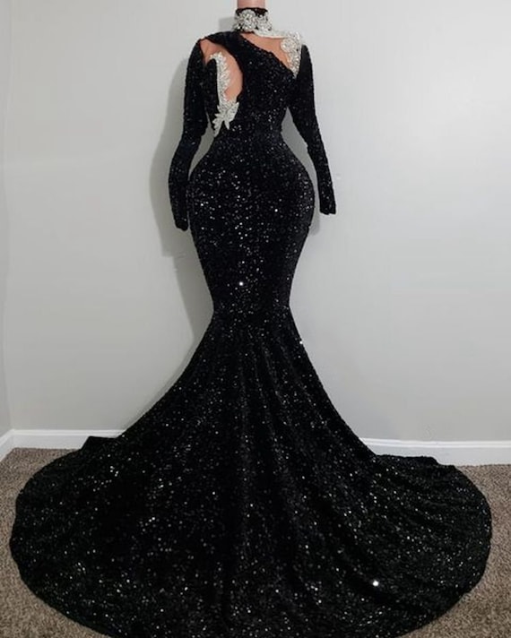 chinese dress ladies Simple Black Mermaid Straps Long Evening Prom Dresses, MR9008 – MarryLover main image 1