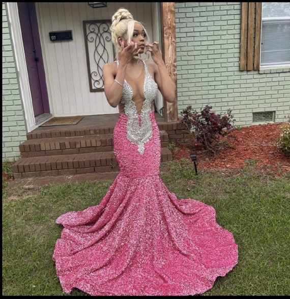 Pink Embellished Mermaid Dress Sleeveless Dress crew Neck long Prom Dress black Girl Dress wedding Dress Reception Dress free Shipping Etsy UK
